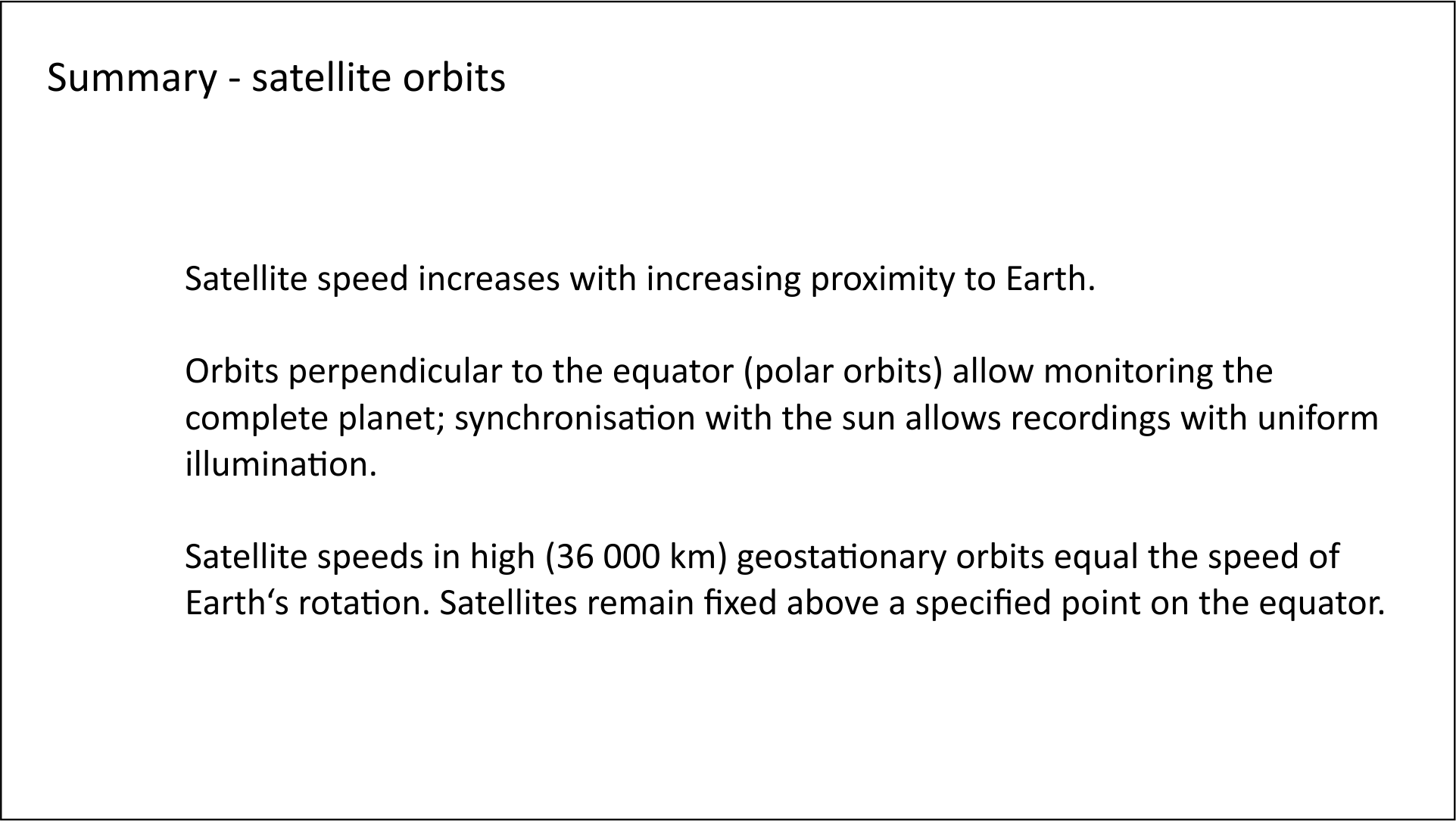 Satellite orbits - summary