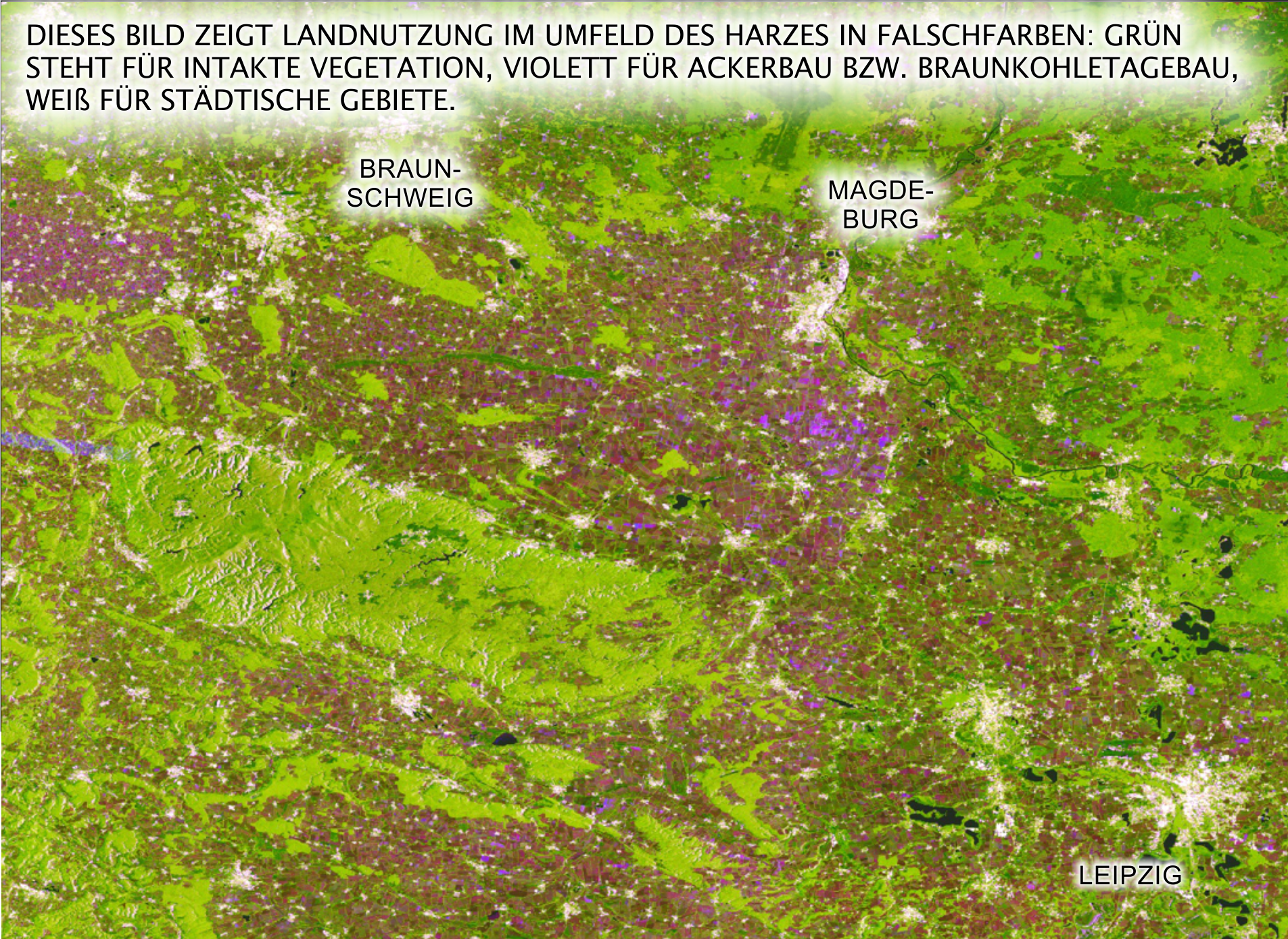 Satellitenbild: Landnutzung im Umfeld des Harz